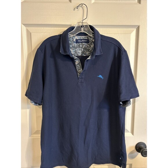 Tommy Bahama Shirt Mens Size Large Blue Tropic Fabric Spectator Polo Cotton Poly - Picture 2 of 10
